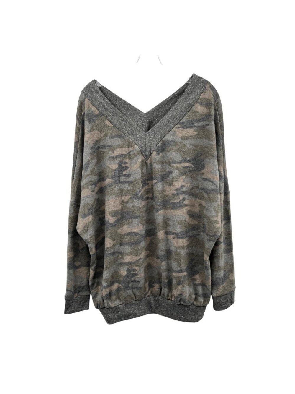 Camouflage Lightweight Sweatshirt P & Rose V-Neck Gray/Green Size Medium